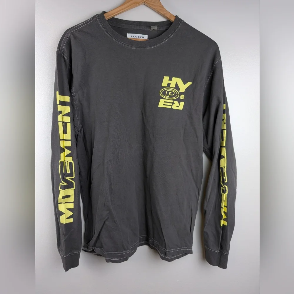 PacSun Men's Charcoal Gray Long Sleeve Graphic Tee Hyper Movement Streetwear M